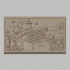 Fichier CNC & impression 3D apiculteur avec ruche, abeilles et fleurs, haute qualité relief STL