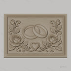 Fichier CNC & impression 3D thème mariage, bagues entrelacées, roses et cœur, haute qualité relief STL