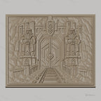 Fichier CNC & impression 3D porte naine gardée par statues, relief de montagne et rails, haute qualité relief STL