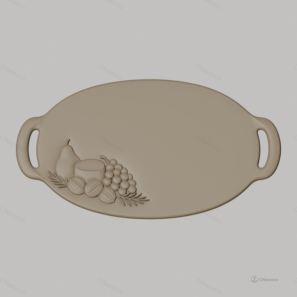 Fichier CNC plateau fruit, poire, raisin, noix, bas-relief pour sculpture sur bois, STL
