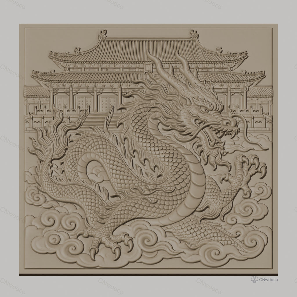 Fichier CNC & impression 3D dragon chinois, temple asiatique, nuages, haute qualité relief STL