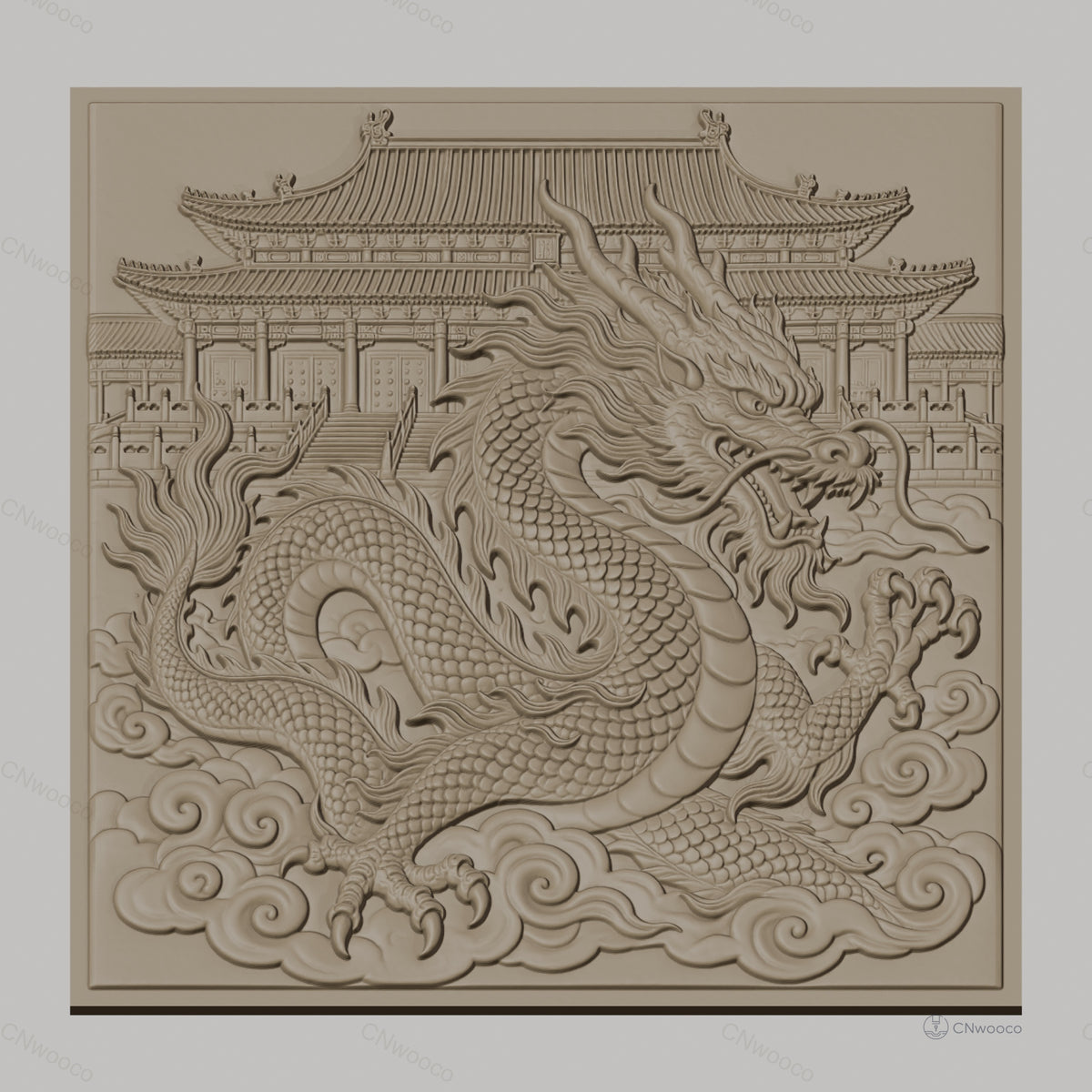 Fichier CNC & impression 3D dragon chinois, temple asiatique, nuages, haute qualité relief STL