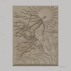 Fichier CNC & impression 3D archer mythologique, montagne, soleil, nuages, haute qualité relief STL