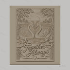 Fichier CNC & impression 3D cygnes en amour, lac, fleurs de nénuphar, texte Together Always, haute qualité relief STL