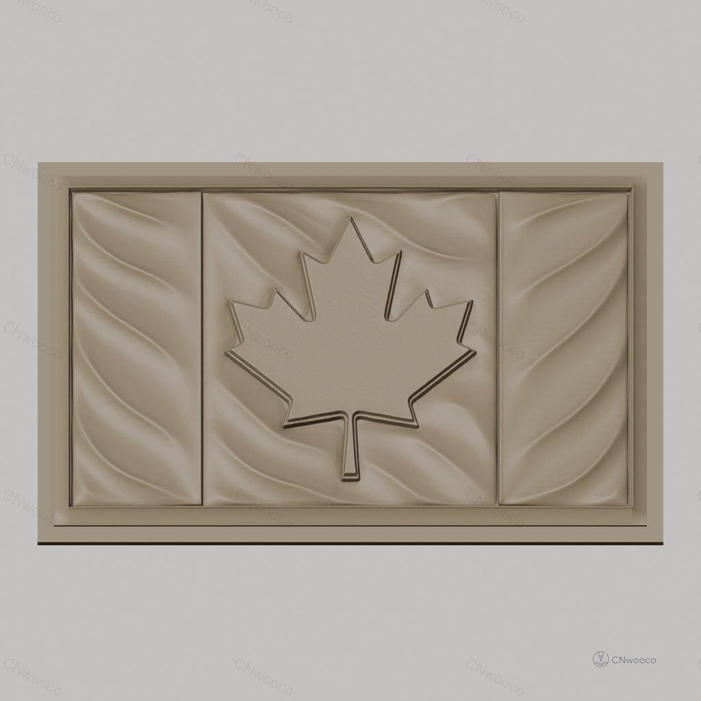 Fichier CNC & impression 3D drapeau canadien, feuille d'érable avec relief ondulé, haute qualité relief STL