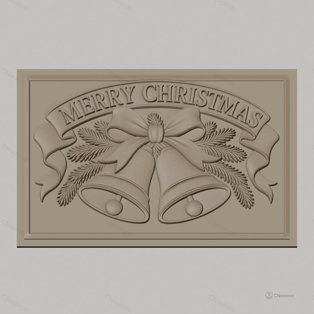 Fichier CNC & impression 3D Noël, cloches, ruban et branches de sapin, haute qualité relief STL