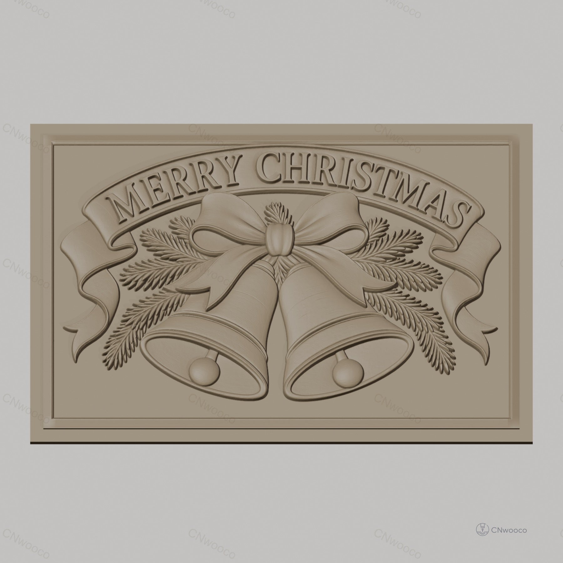 Fichier CNC & impression 3D Noël, cloches, ruban et branches de sapin, haute qualité relief STL