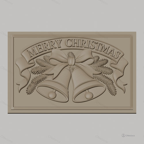 Fichier CNC & impression 3D Noël, cloches, ruban et branches de sapin, haute qualité relief STL