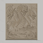 Fichier CNC & impression 3D dragon à trois têtes, château médiéval et paysage de marais, haute qualité relief STL