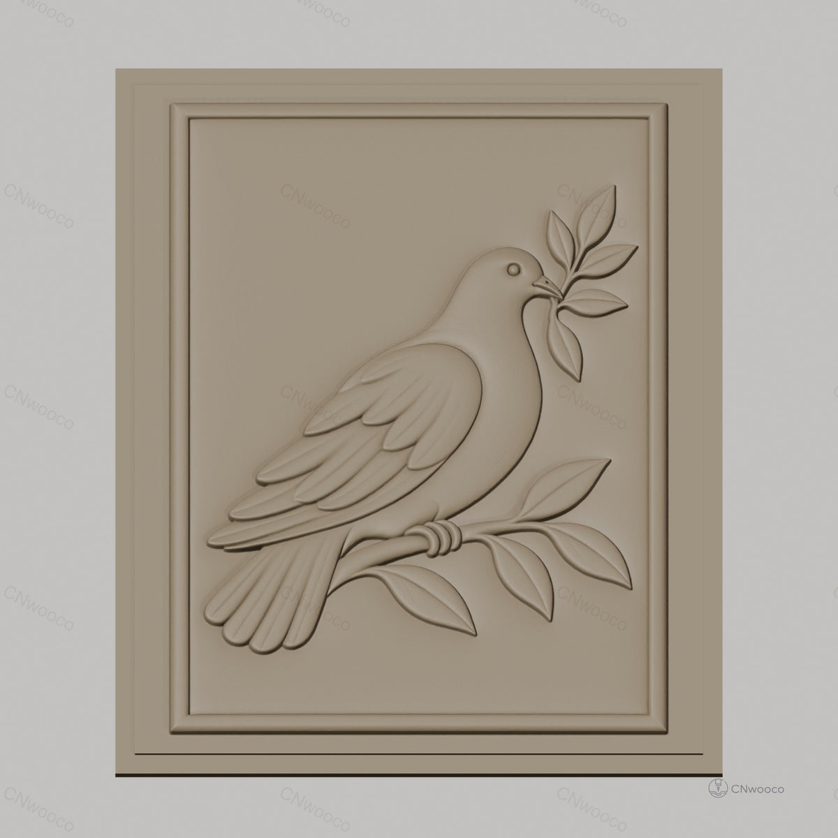 Fichier CNC & impression 3D colombe avec branche et feuilles, haute qualité relief STL