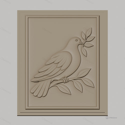 Fichier CNC & impression 3D colombe avec branche et feuilles, haute qualité relief STL