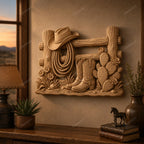 CNC & impression 3D clôture western avec bottes cowboy et cactus, fichier STL très haute qualité