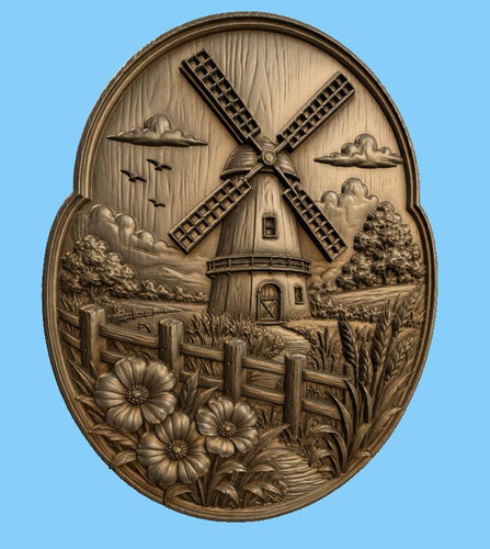 CNC & impression 3D relief moulin champêtre avec clôture et fleurs, fichier STL très haute qualité