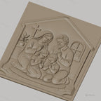 Fichier CNC & impression 3D famille en prière chrétienne, scène religieuse avec croix et enfants, haute qualité relief STL