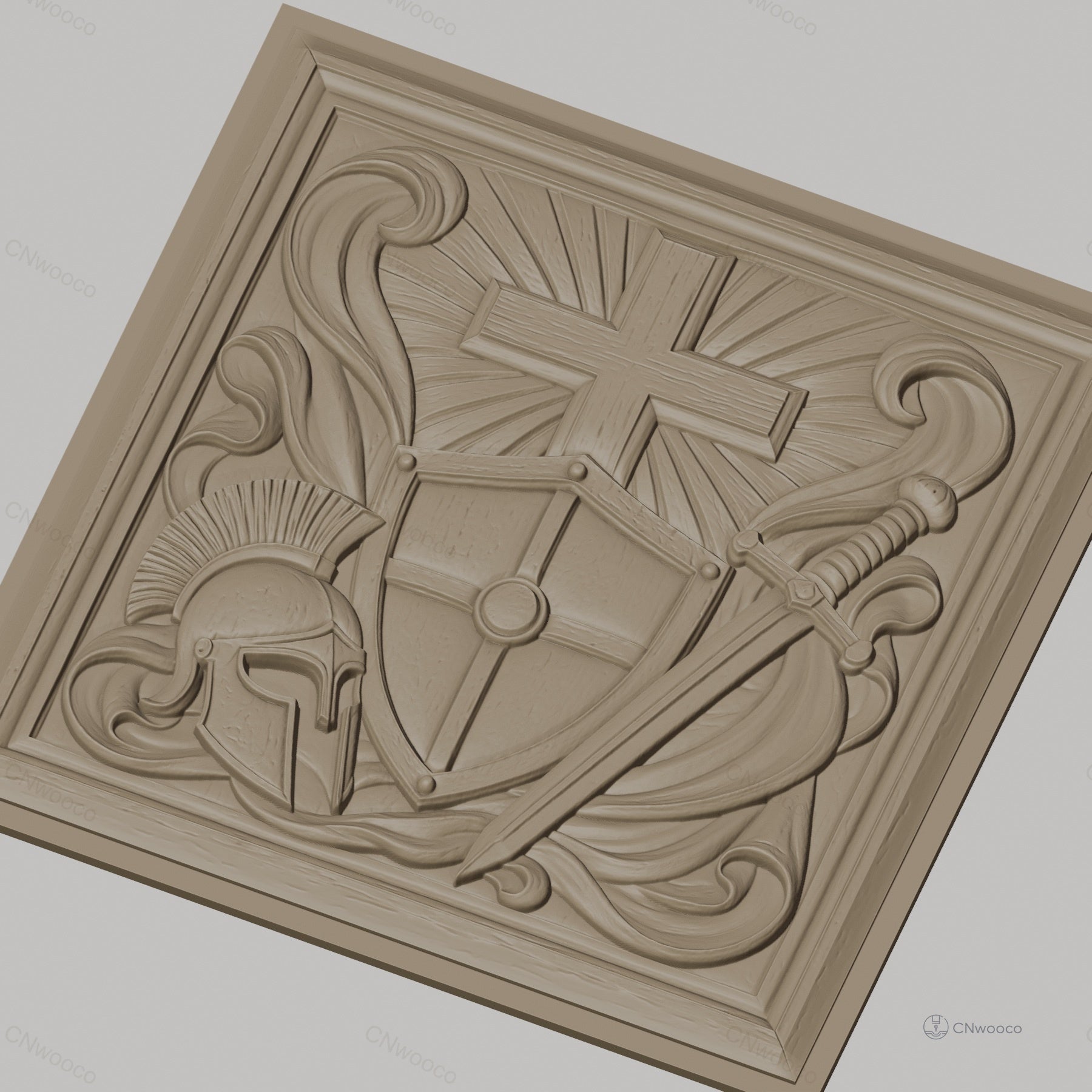Fichier CNC & impression 3D bouclier croix et épée, casque médiéval, haute qualité relief STL