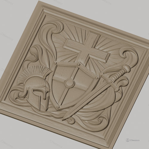 Fichier CNC & impression 3D bouclier croix et épée, casque médiéval, haute qualité relief STL