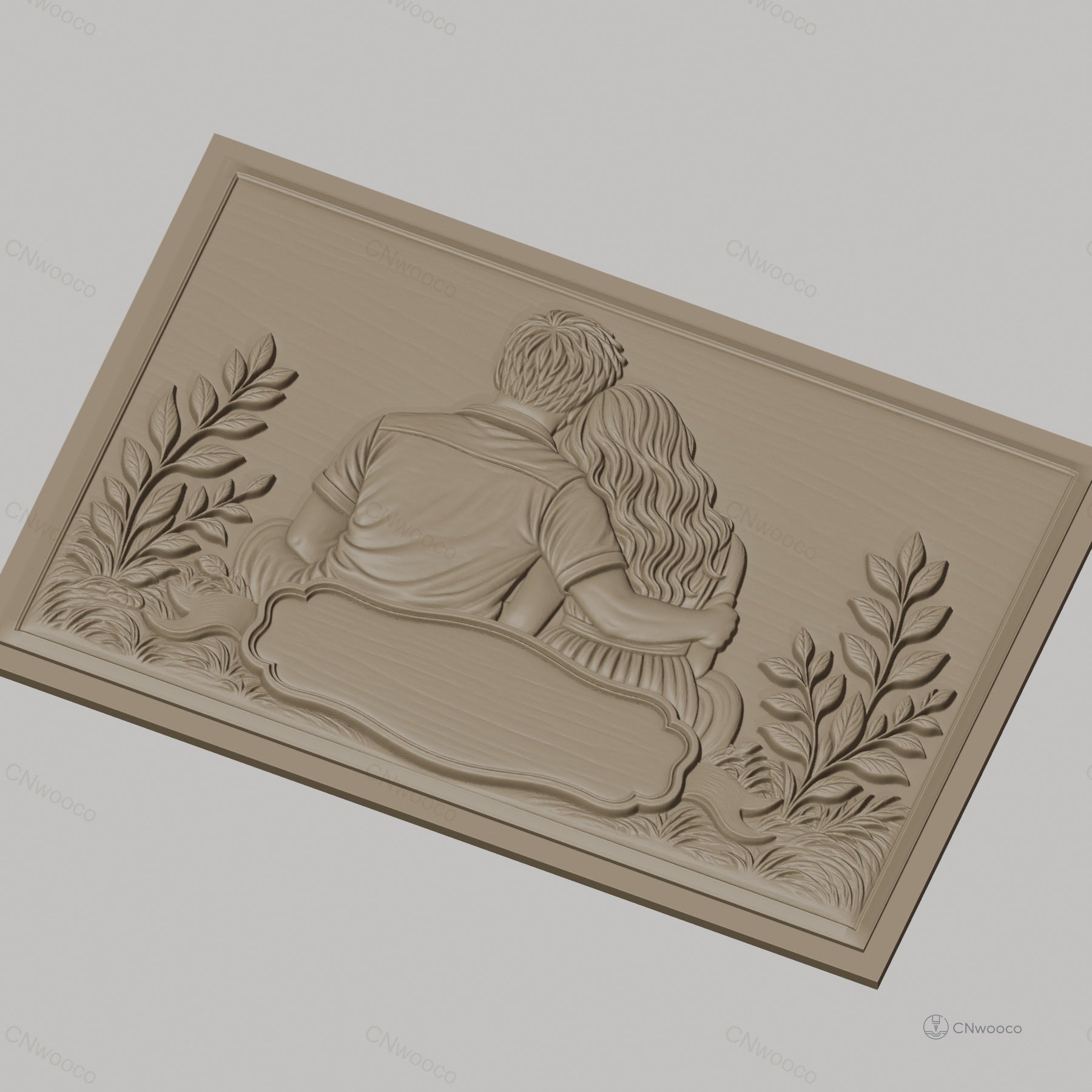 Fichier CNC & impression 3D couple assis, décor floral relief romantique, haute qualité relief STL