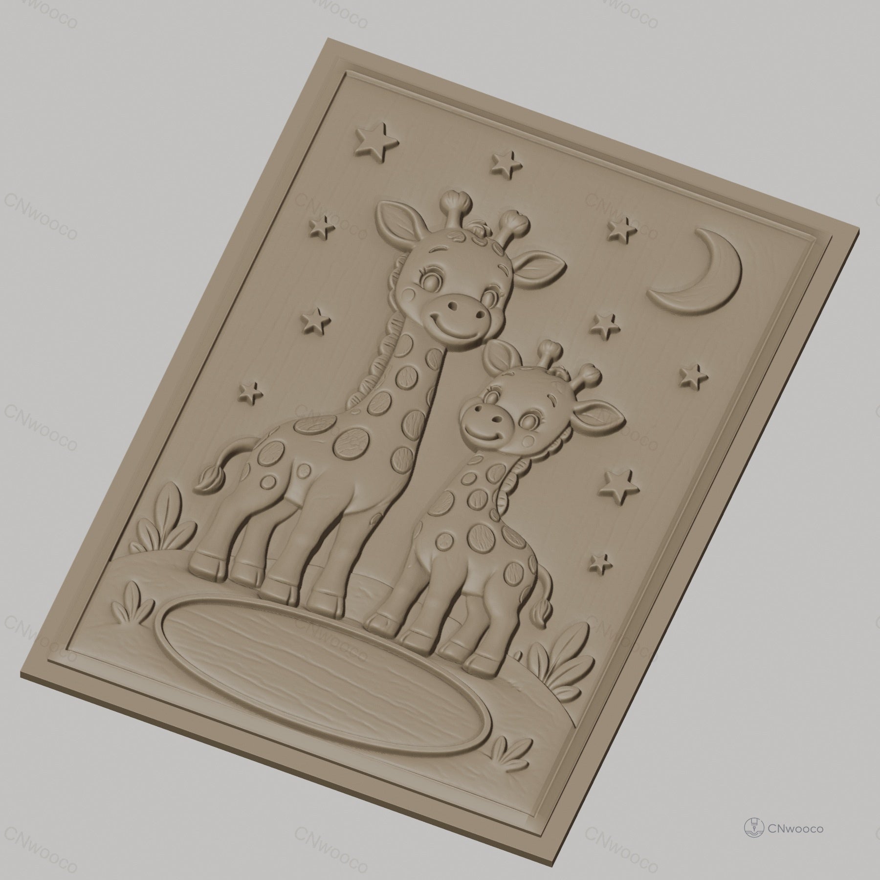 Fichier CNC & impression 3D girafes bébé et mère, étoiles et lune, haute qualité relief STL