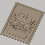 Fichier CNC & impression 3D thème mariage, bagues entrelacées et bouquet floral, haute qualité relief STL