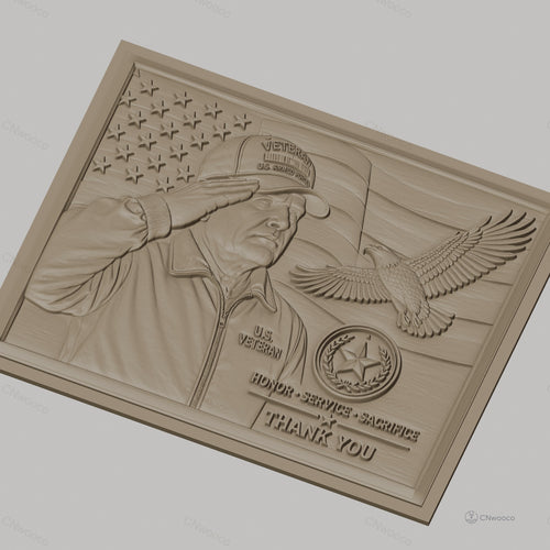 Fichier CNC & impression 3D hommage vétéran américain, drapeau USA, aigle et médaillon militaire, haute qualité relief STL