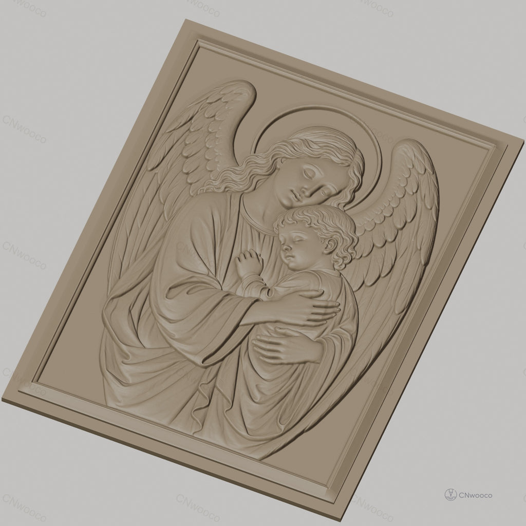 Fichier CNC & impression 3D Ange protecteur, mère ange avec enfant, haute qualité relief STL