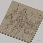 Fichier CNC & impression 3D cavalier arabe, cheval, lance, palmier et forteresse, haute qualité relief STL