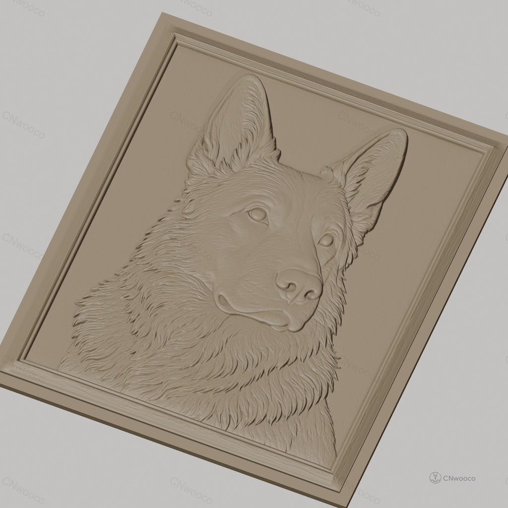 Fichier CNC & impression 3D chien berger allemand relief cadre bois, haute qualité relief STL