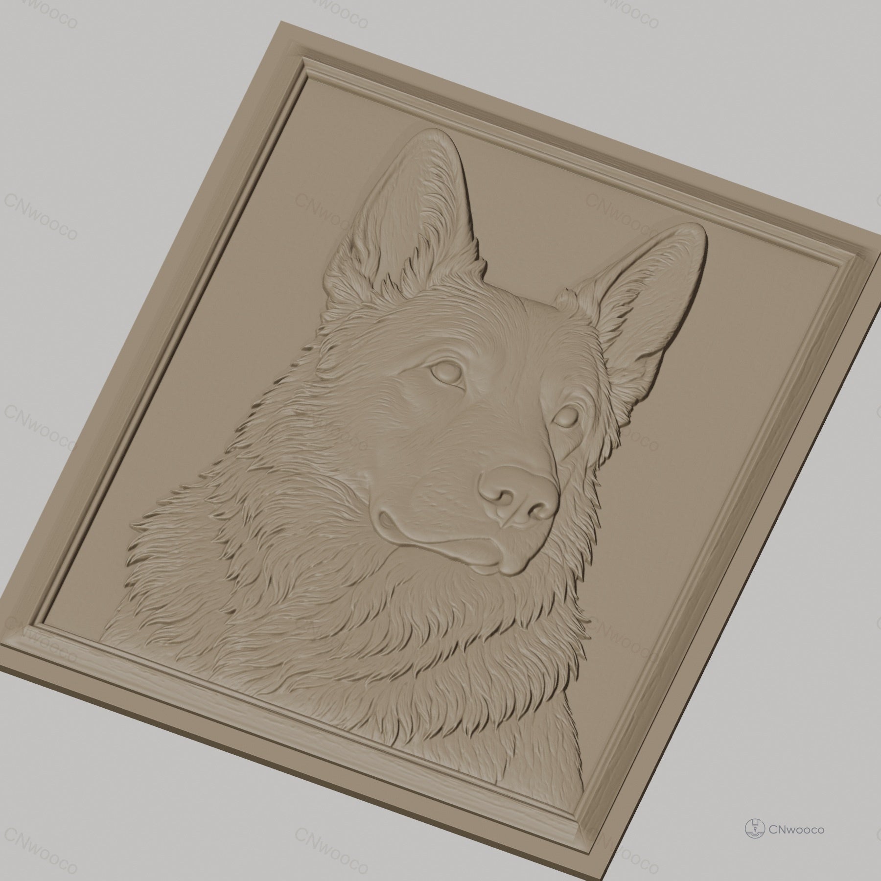 Fichier CNC & impression 3D chien berger allemand relief cadre bois, haute qualité relief STL