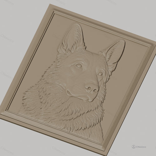 Fichier CNC & impression 3D chien berger allemand relief cadre bois, haute qualité relief STL