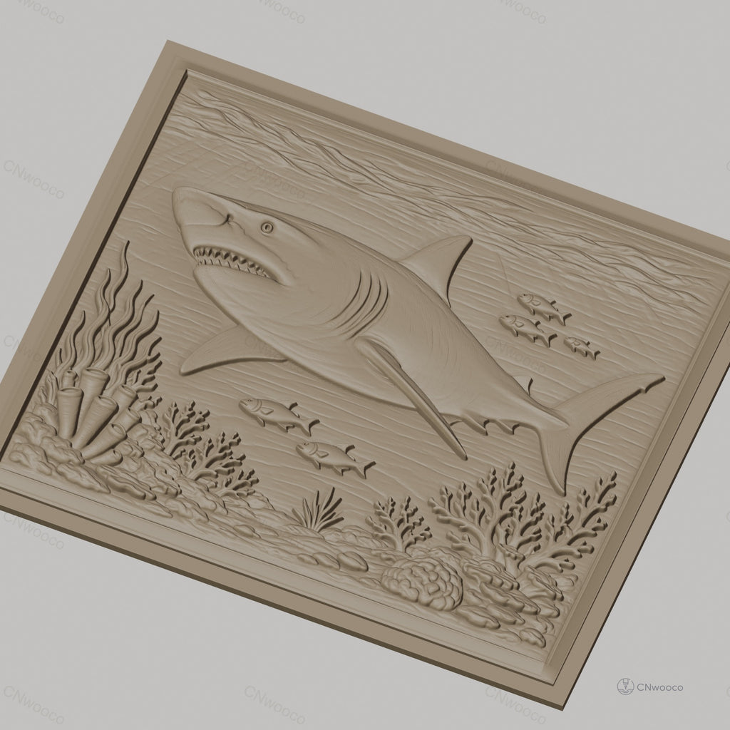 Fichier CNC & impression 3D requin, poissons et récif corallien, haute qualité relief STL