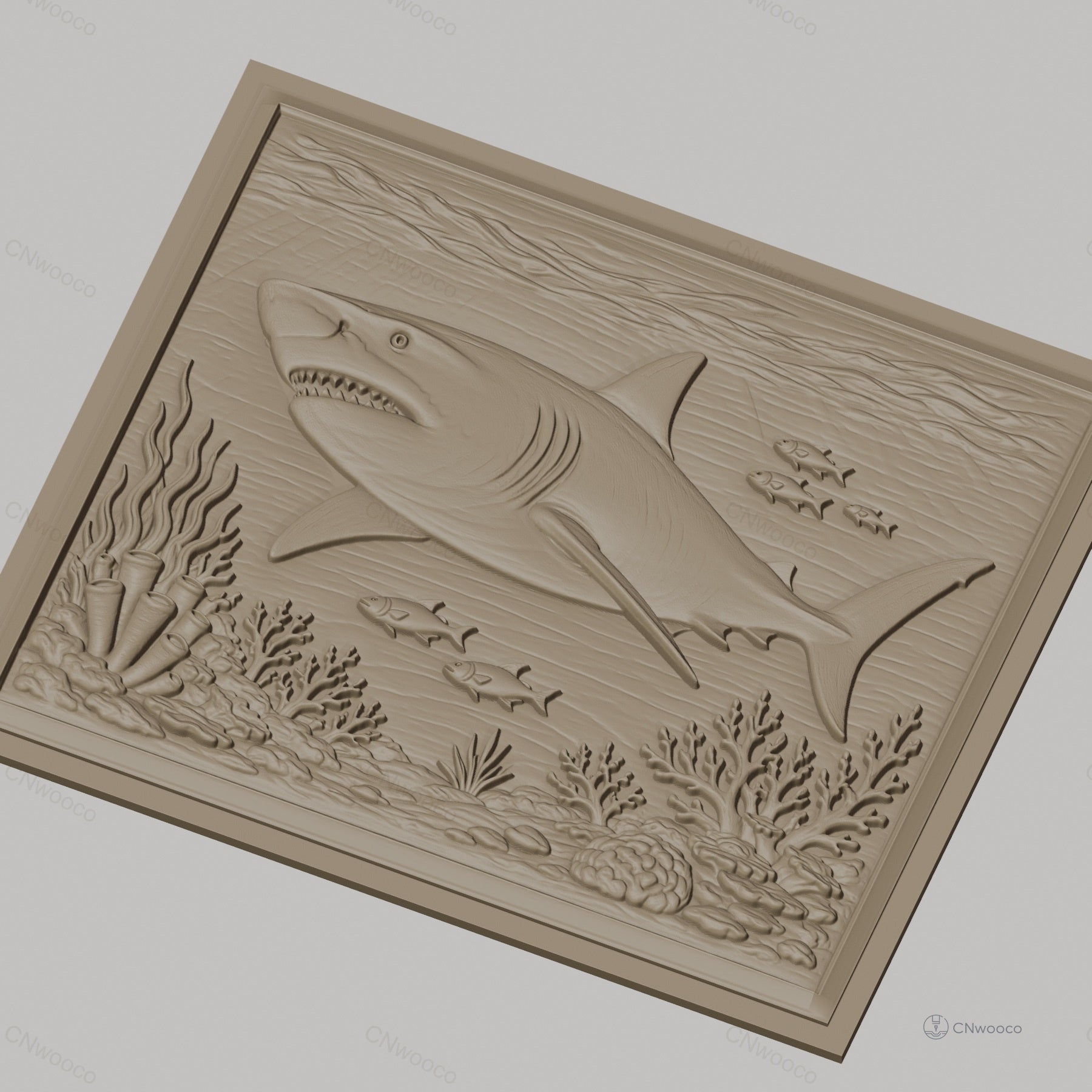 Fichier CNC & impression 3D requin, poissons et récif corallien, haute qualité relief STL
