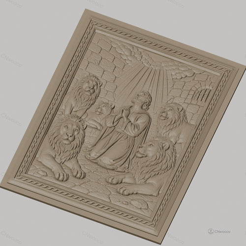 Fichier CNC & impression 3D Daniel avec lions, scène biblique en prison, haute qualité relief STL