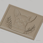 Fichier CNC & impression 3D chihuahua, relief portrait chien et décor feuillage, haute qualité relief STL