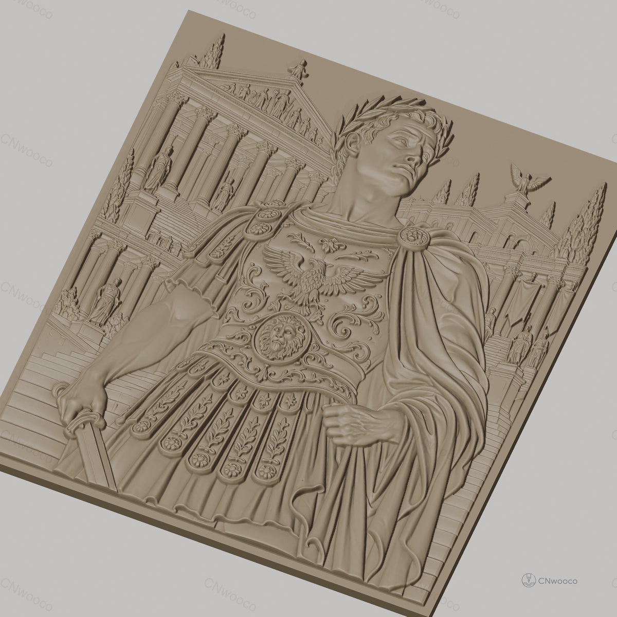 Fichier CNC & impression 3D empereur romain, détails armure et architecture antique, haute qualité relief STL