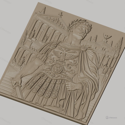 Fichier CNC & impression 3D empereur romain, détails armure et architecture antique, haute qualité relief STL