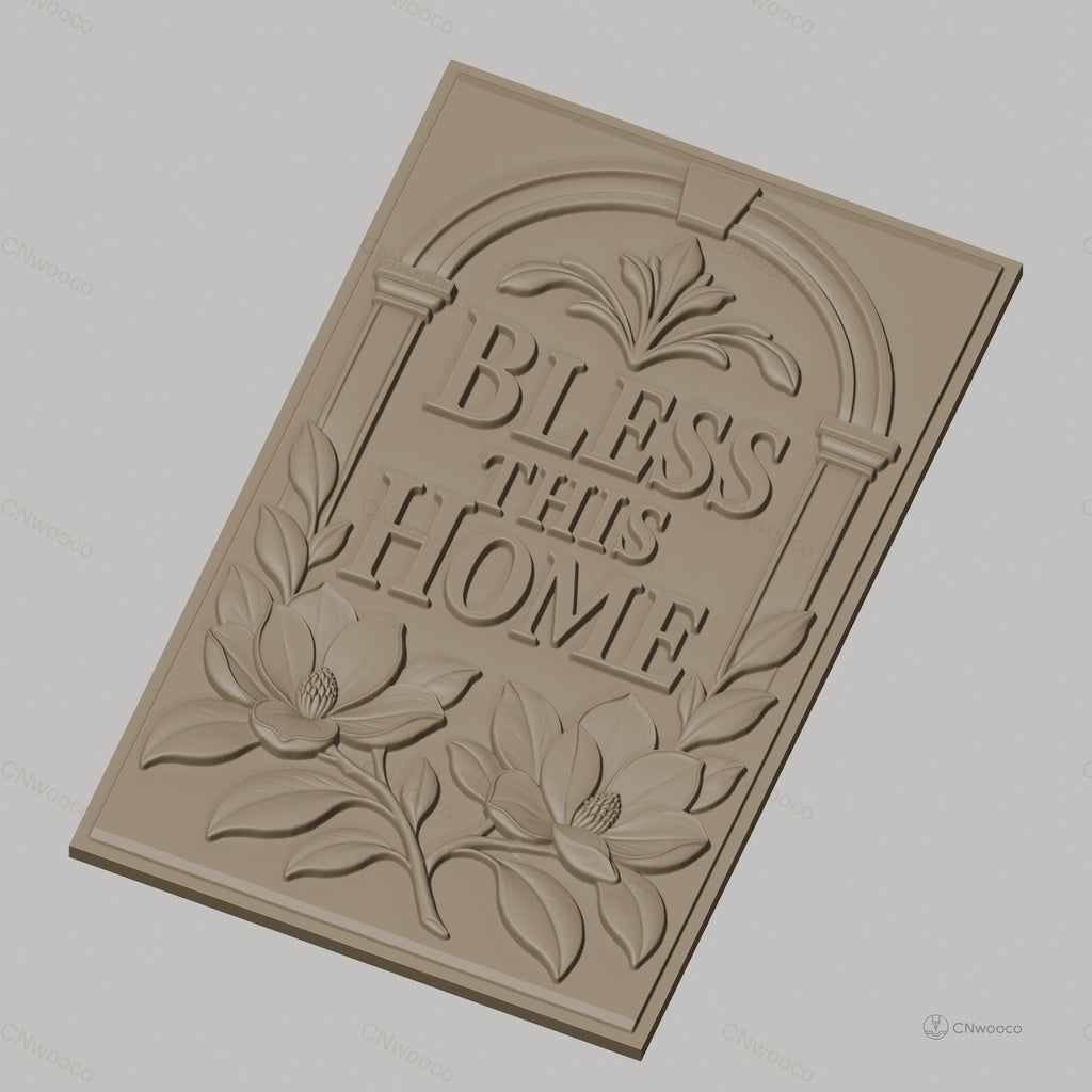 Fichier CNC & impression 3D décoration murale bénédiction maison, fleurs et feuilles, haute qualité relief STL