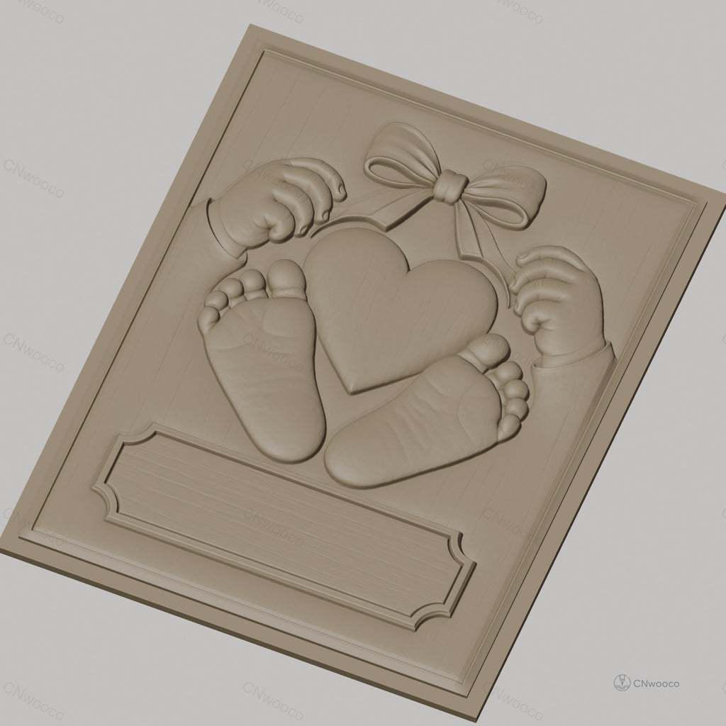 Fichier CNC & impression 3D bébé, mains, pieds et cœur avec ruban, haute qualité relief STL