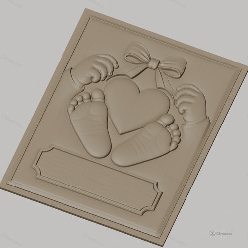 Fichier CNC & impression 3D bébé, mains, pieds et cœur avec ruban, haute qualité relief STL