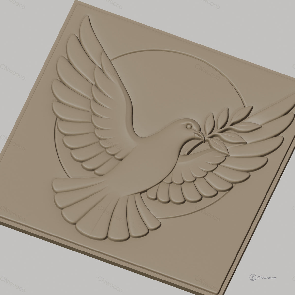 Fichier CNC & impression 3D colombe de la paix avec branche d'olivier, haute qualité relief STL