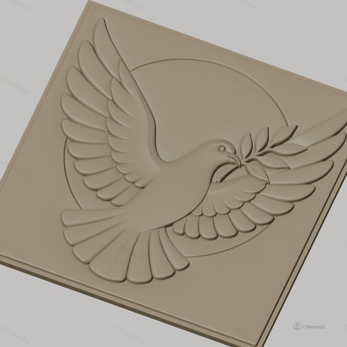 Fichier CNC & impression 3D colombe de la paix avec branche d'olivier, haute qualité relief STL