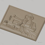 Fichier CNC & impression 3D couturière avec machine à coudre, tissus et accessoires, haute qualité relief STL