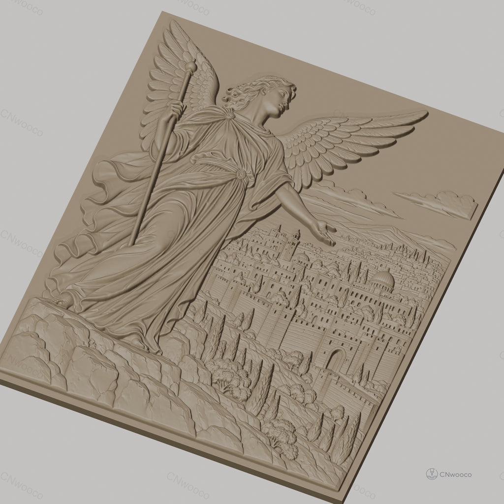 Fichier CNC & impression 3D ange avec ville ancienne, relief détaillé haute qualité relief STL