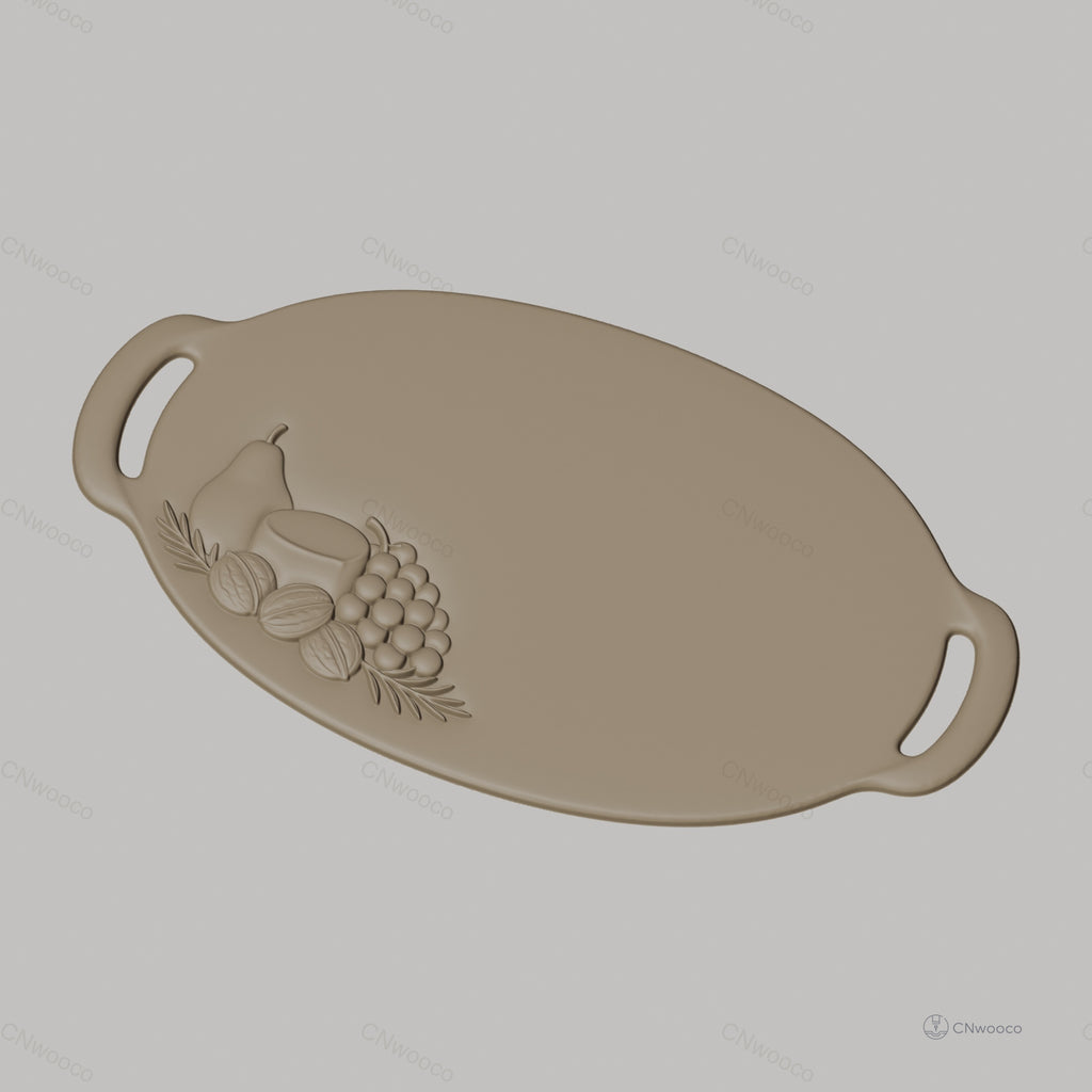 Fichier CNC plateau fruit, poire, raisin, noix, bas-relief pour sculpture sur bois, STL