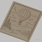 Fichier CNC & impression 3D montgolfière, montagnes, pins, rivière, haute qualité relief STL