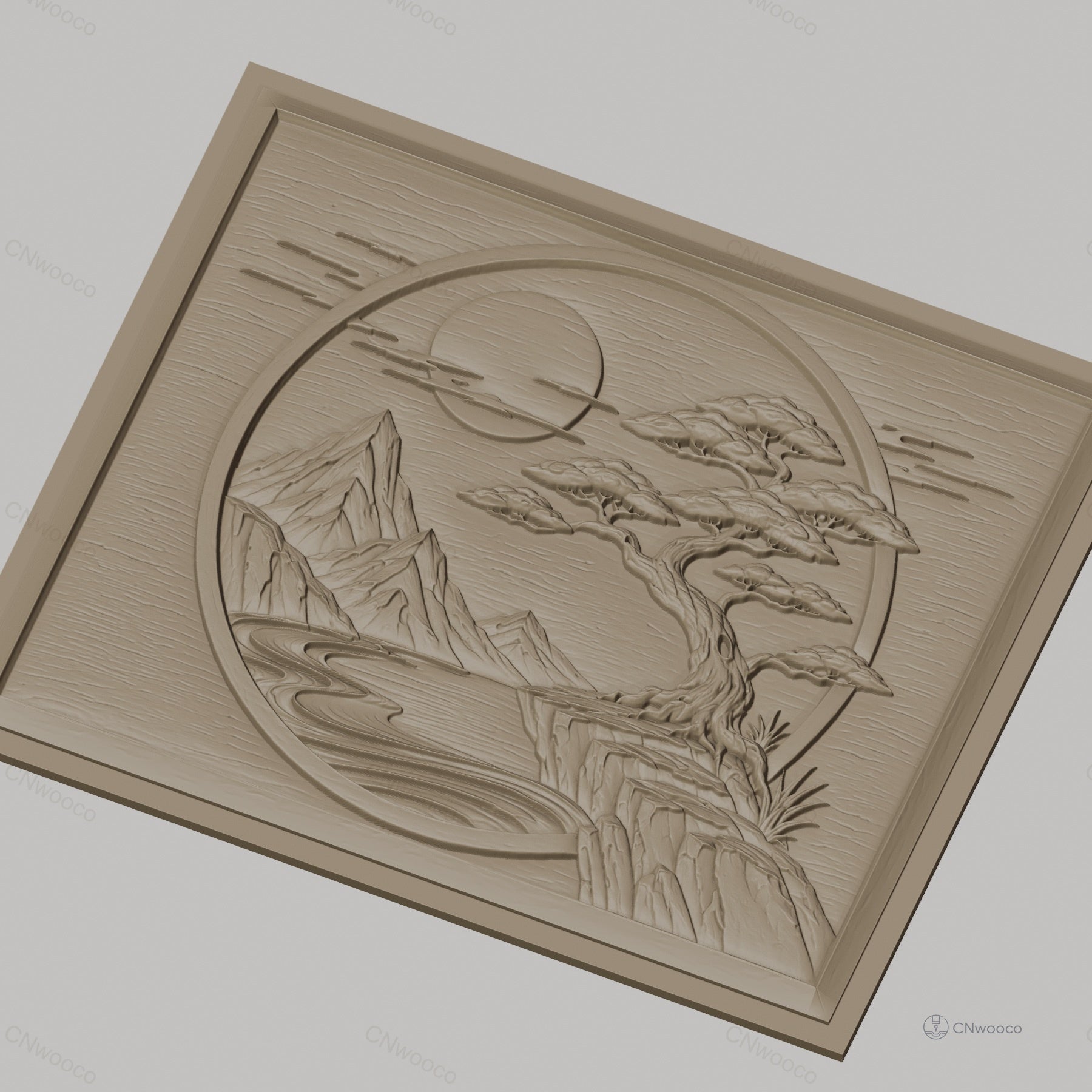Fichier CNC & impression 3D paysage japonais, montagne, arbre bonsaï, rivière, haute qualité relief STL