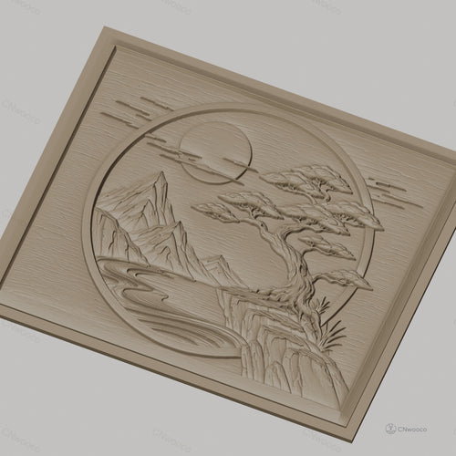 Fichier CNC & impression 3D paysage japonais, montagne, arbre bonsaï, rivière, haute qualité relief STL