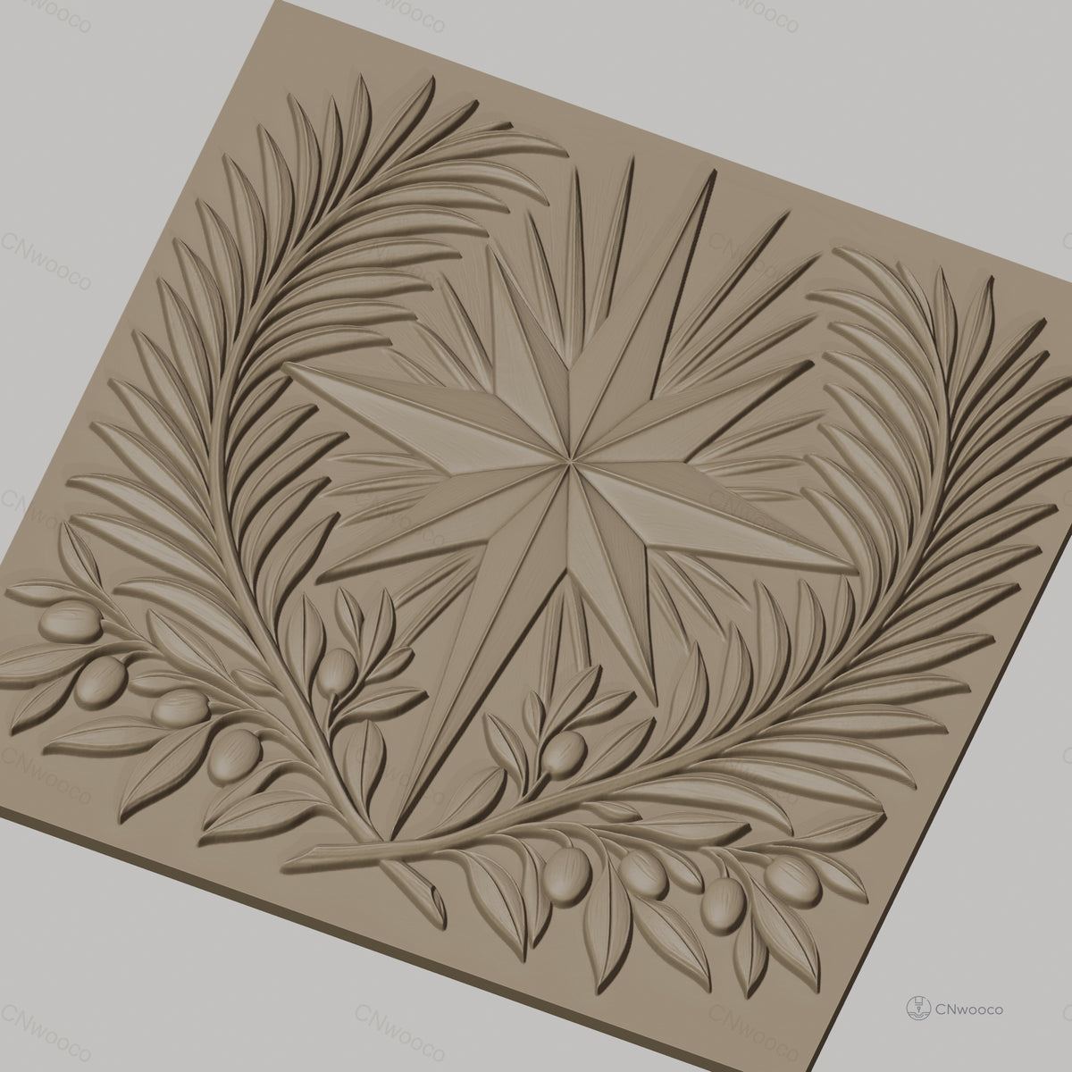 Fichier CNC & impression 3D étoile et branches d'olivier, décoration relief STL haute qualité relief STL