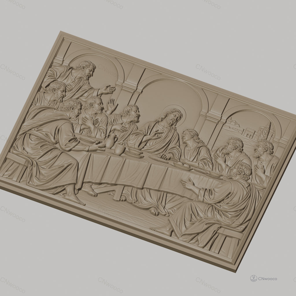 Fichier CNC & impression 3D La Cène, Jésus et apôtres à table, haute qualité relief STL