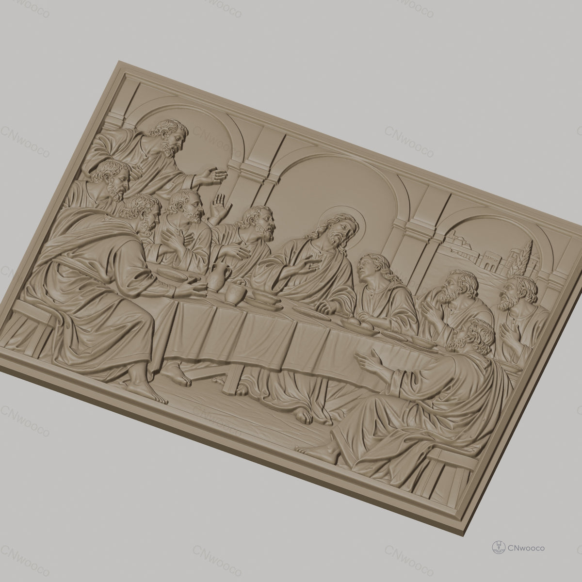 Fichier CNC & impression 3D La Cène, Jésus et apôtres à table, haute qualité relief STL