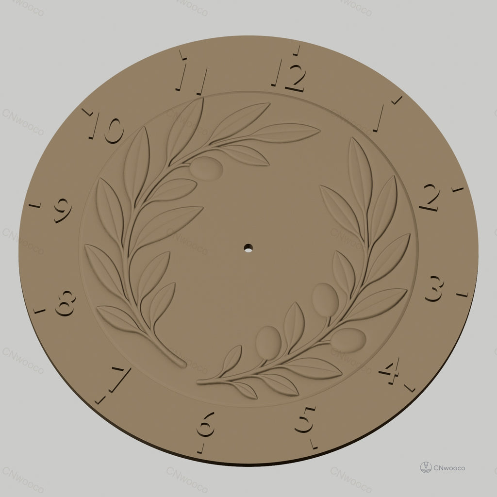 Fichier CNC & impression 3D horloge murale couronne d'olivier en relief STL